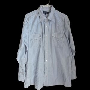 Panhandle Slim Men's Blue Striped Shirt With Pearl Snaps Size XL
